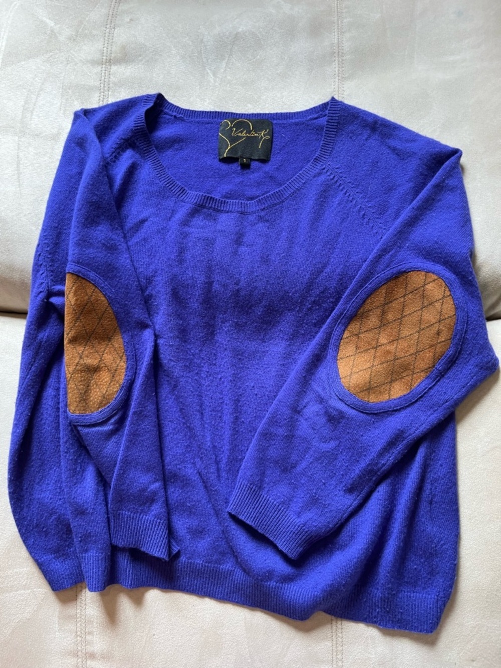 Valentine K Cashmere Crew with Elbow Patch Detail